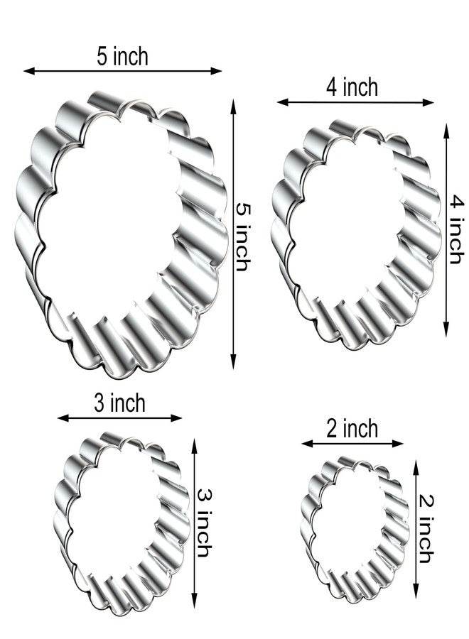 QAAQS Fluted Round Cookie Cutter Set - 5 Inch, 4 Inch, 3 Inch, 2 Inch - Large Donut Cutter Ring Scalloped Edge Wavy Circle Cookie Cutters Shapes Clay Molds - Stainless Steel - Image 2